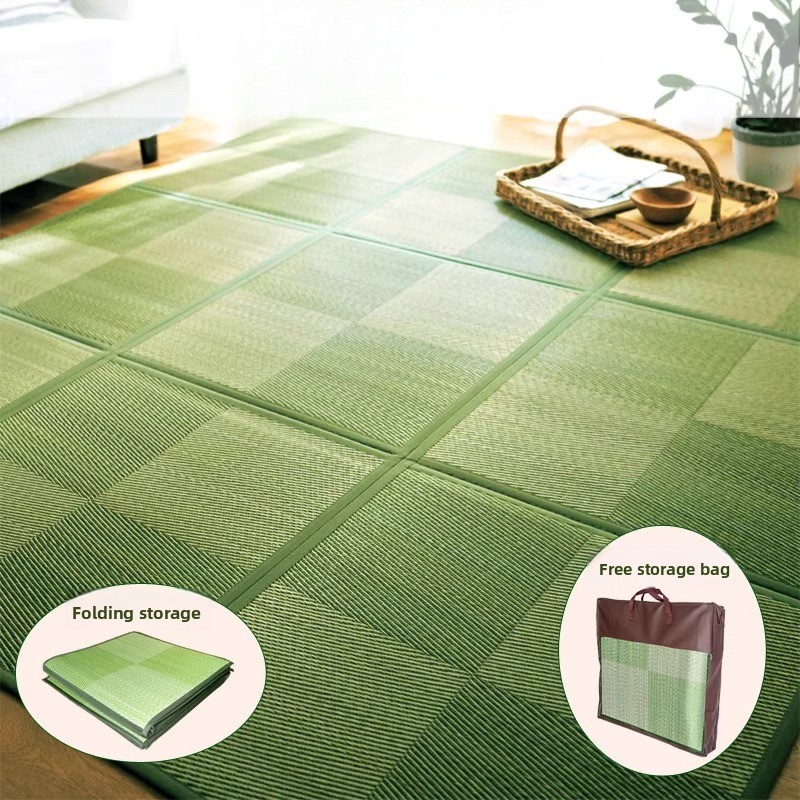 Tatami Mat Rush - 日本のエコフレンドリーなラッシュグラスマット、折りたたみ式クロールマット、畳フロアクッション、通気性のあるベビー プレイマット、リビングルームカーペット
