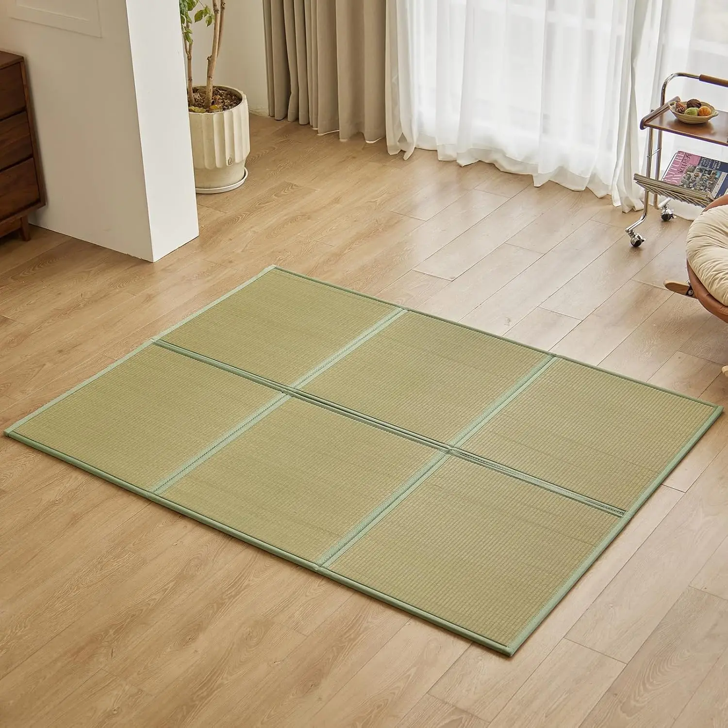 Tatami Mat Rush - 天然ラッシュグラス製フロア畳マット、クイーンサイズ、79インチ x 59インチ x 0.5インチ |