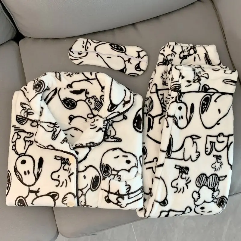 Japan Lifestyle - スヌーピーさん 秋と冬の新しい和菓子と新鮮な漫画プリントコーラルベルベット厚みのあるパジャマホーム服セット