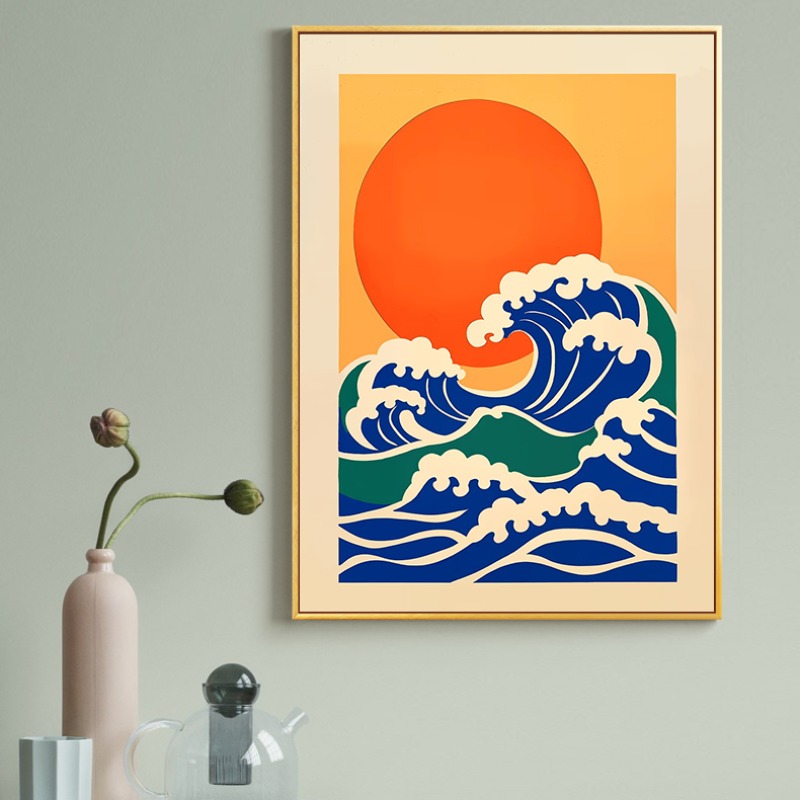 レトロな日本のイラスト キャンバスプリント ドラゴン鯉 鶴  - Japanese Minimalist Lifestyle のレビューと価格
