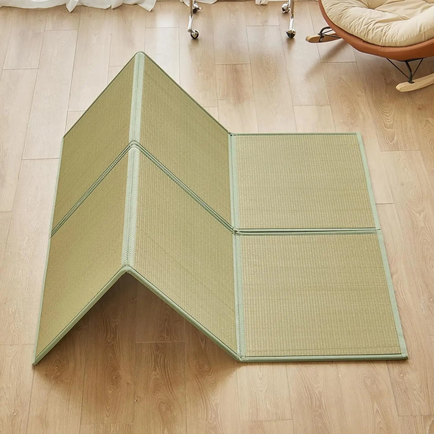 天然ラッシュグラス製フロア畳マット、クイーンサイズ、79イン - Tatami Mat Rush のレビューと価格