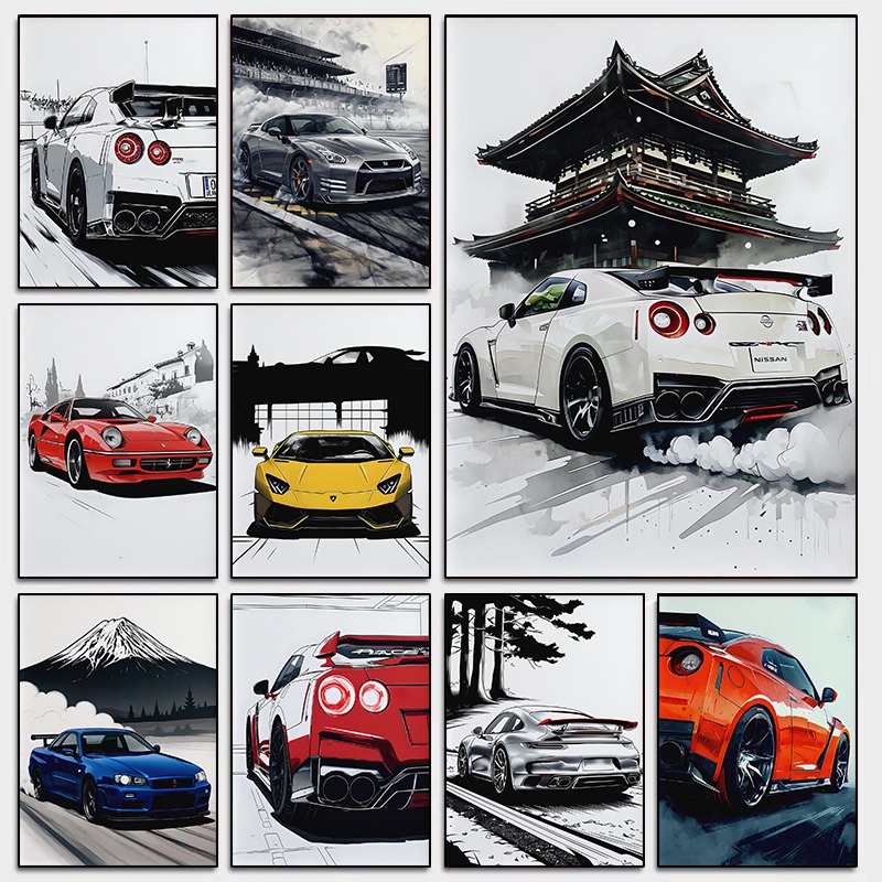 和風スーパーカー壁アートポスター現代自動車スカイラインプリン - Japanese Luxury Lifestyle のレビューと価格