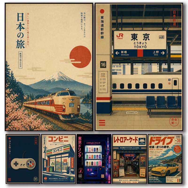 ヴィンテージ日本の伝統的な店舗鉄道駅ゲームアーケードカーポス - Japanese Lifestyle Game のレビューと価格