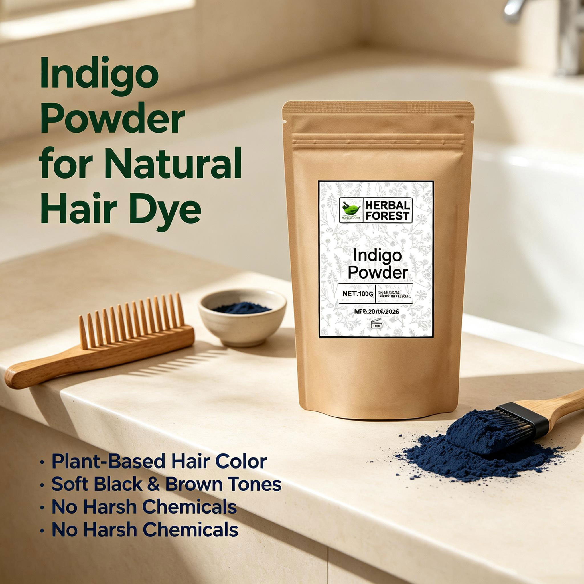 インド産の純天然植物染毛剤インディゴパウダーは、ヘナパウダー - Indigo Dye Kit のレビューと価格