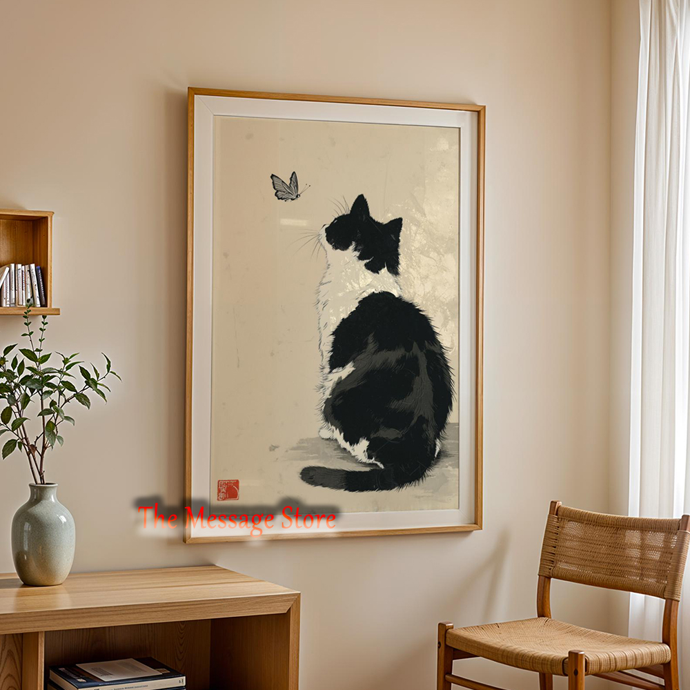 黒牛猫日本のミニマリスト猫禅動物ポスター中立的な家の装飾ヴィ - Japanese Minimalist Lifestyle のレビューと価格